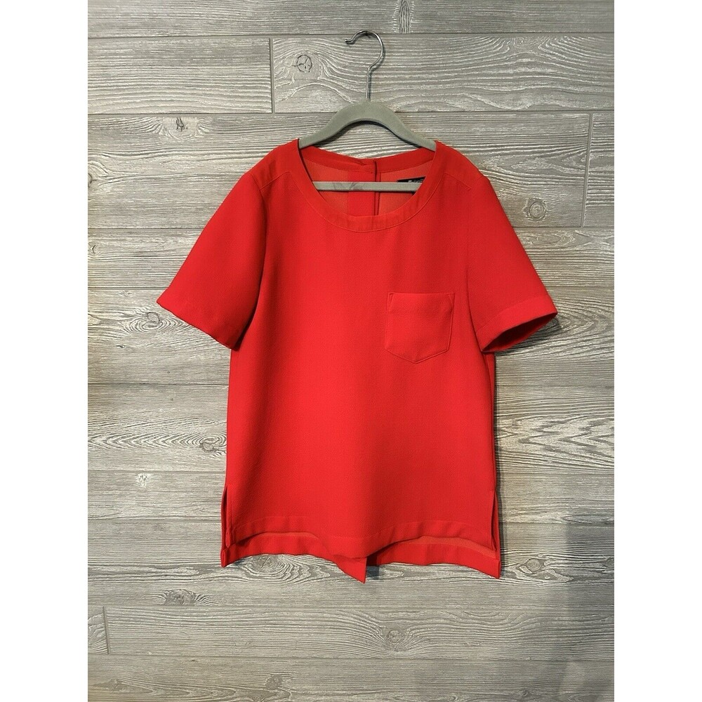 Madewell Womens Industry Blouse Red Short Sleeve Button Back Pocket‎ XS